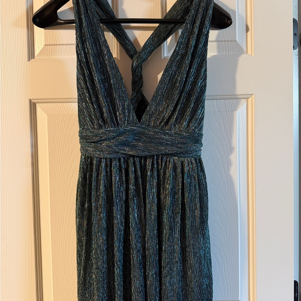 Lulu's Shimmering Teal Backless Dress